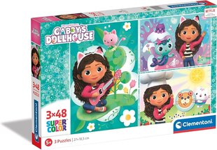 Dėlionė Clementoni Superkolor Gabby's Dollhouse, 3x48 d. kaina ir informacija | Dėlionės (puzzle) | pigu.lt