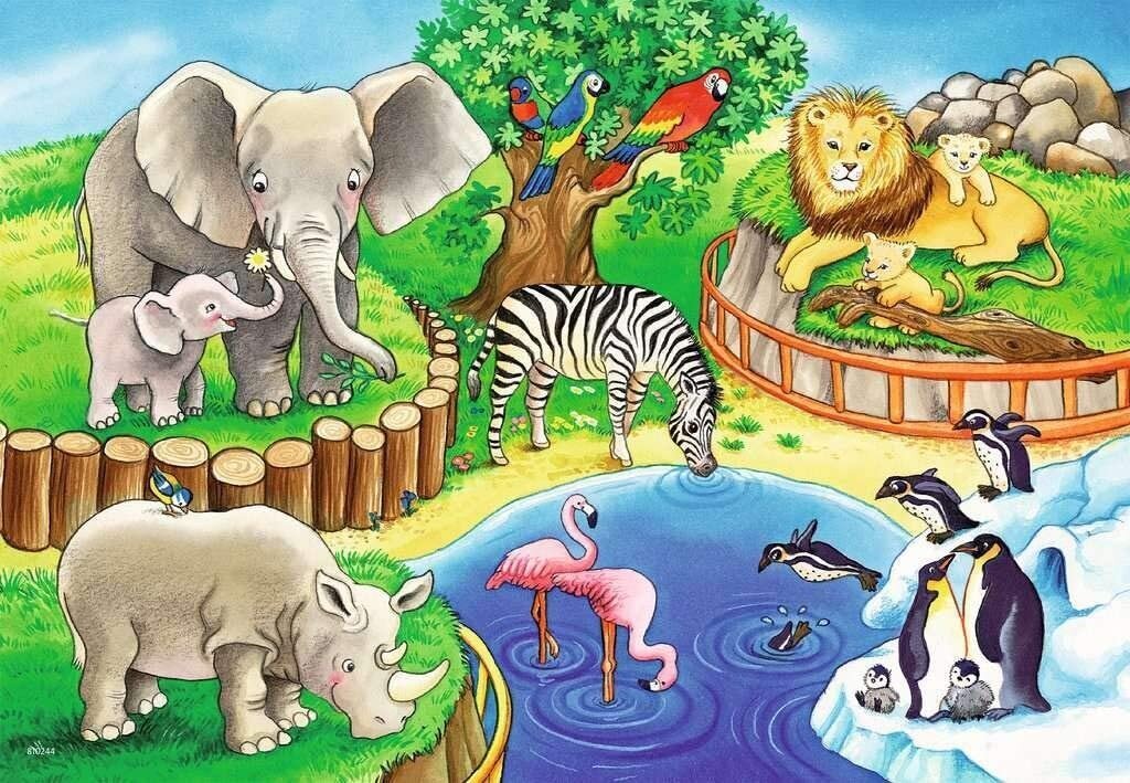 Dėlionė Ravensburger Gyvūnai zoologijos sode, 2x12 d. kaina ir informacija | Dėlionės (puzzle) | pigu.lt