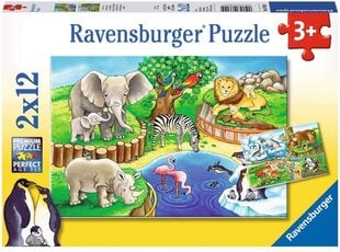 Dėlionė Ravensburger Gyvūnai zoologijos sode, 2x12 d. kaina ir informacija | Dėlionės (puzzle) | pigu.lt