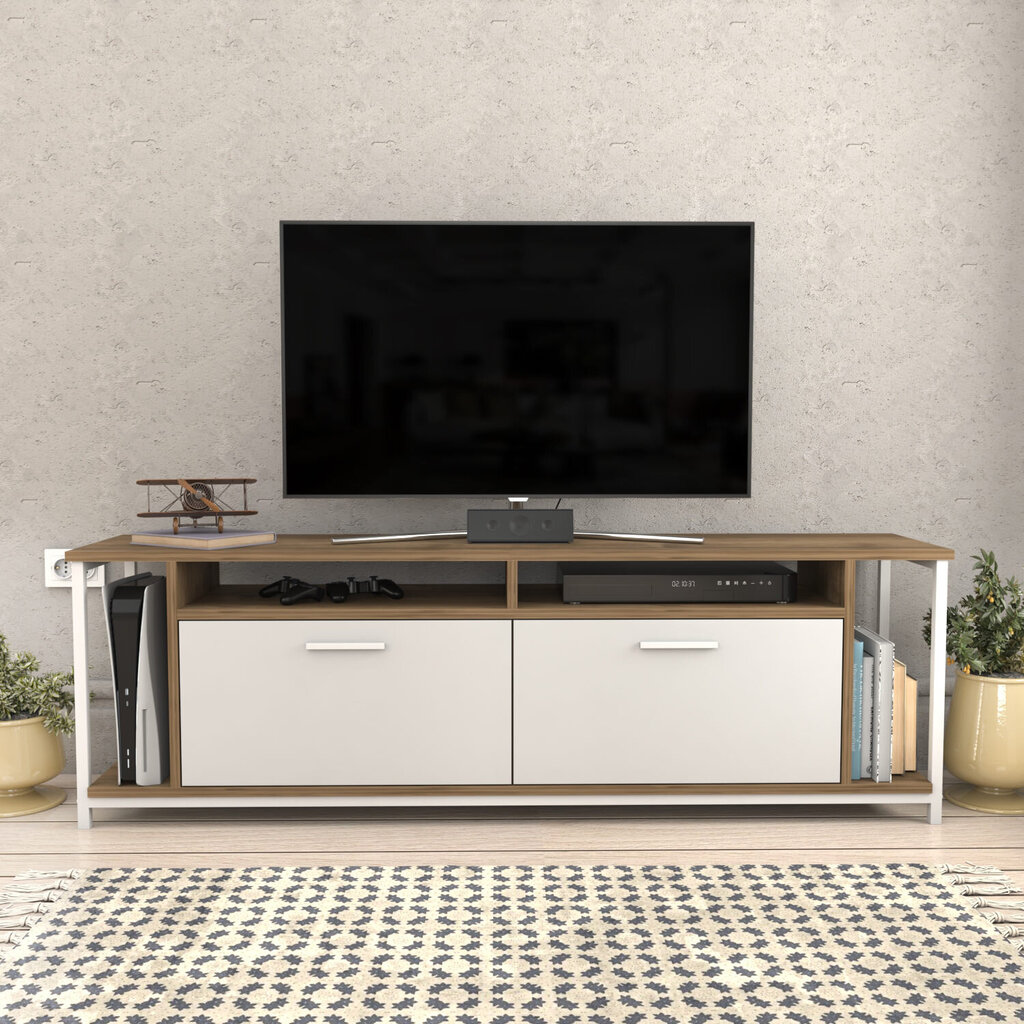 TV stovas Asir, 160x35x50,8 cm, baltas/rudas цена и информация | TV staliukai | pigu.lt