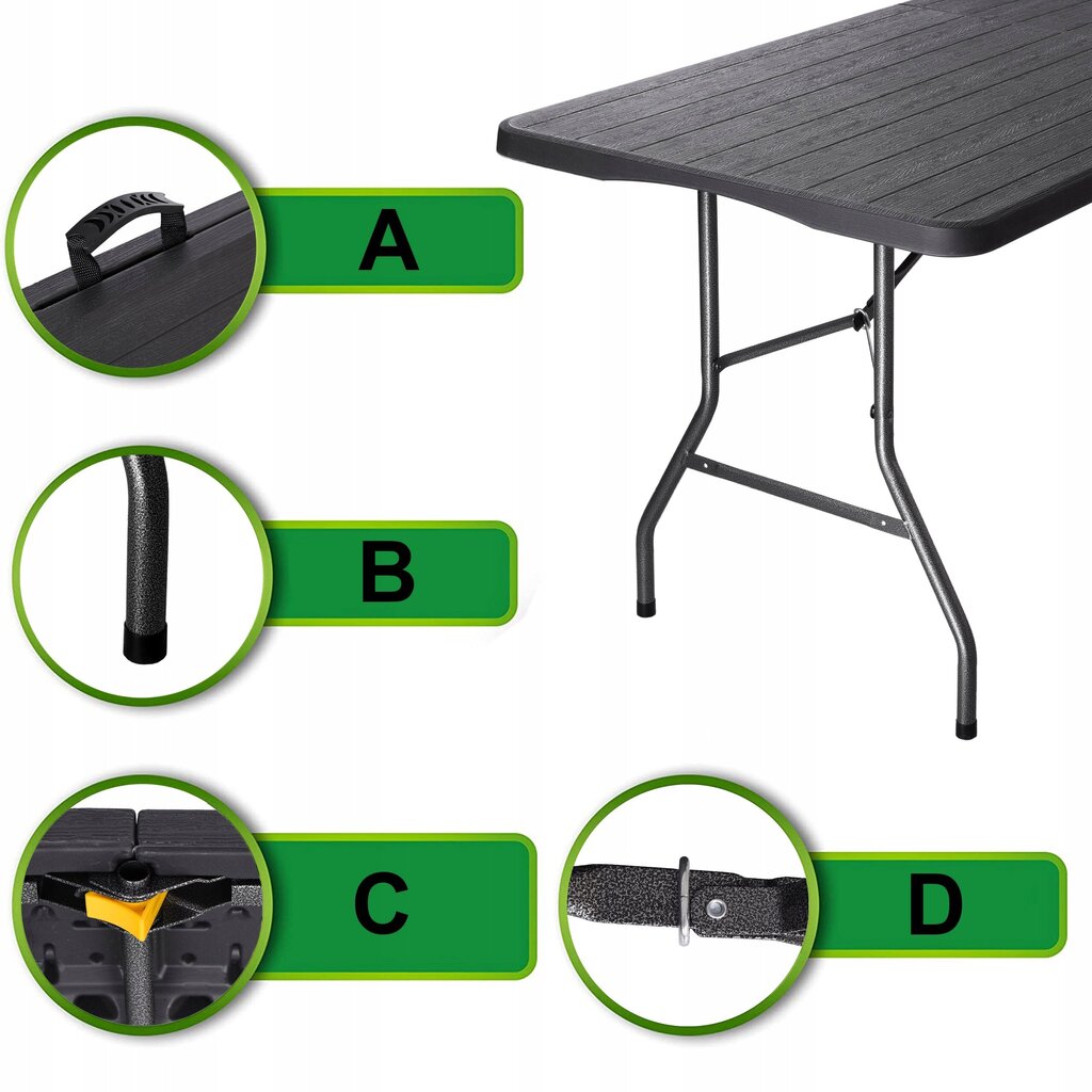 Stalas eHokery, juodas kaina ir informacija | Lauko stalai, staliukai | pigu.lt