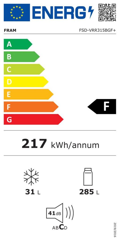 Fram FSD-VRR315BGF+ kaina ir informacija | Šaldytuvai | pigu.lt