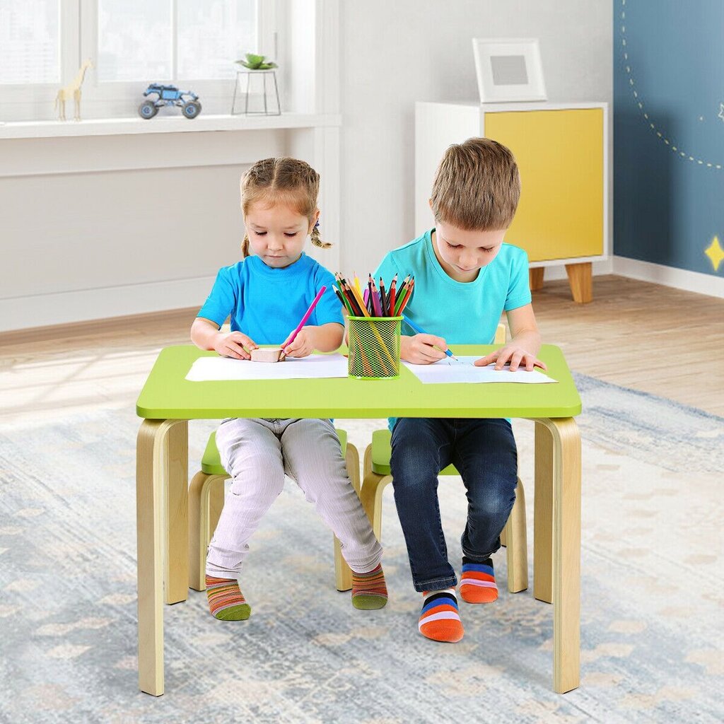 Vaikiškas stalo ir 2 kėdžių komplektas Costway, žalias цена и информация | Vaikiškos kėdutės ir staliukai | pigu.lt