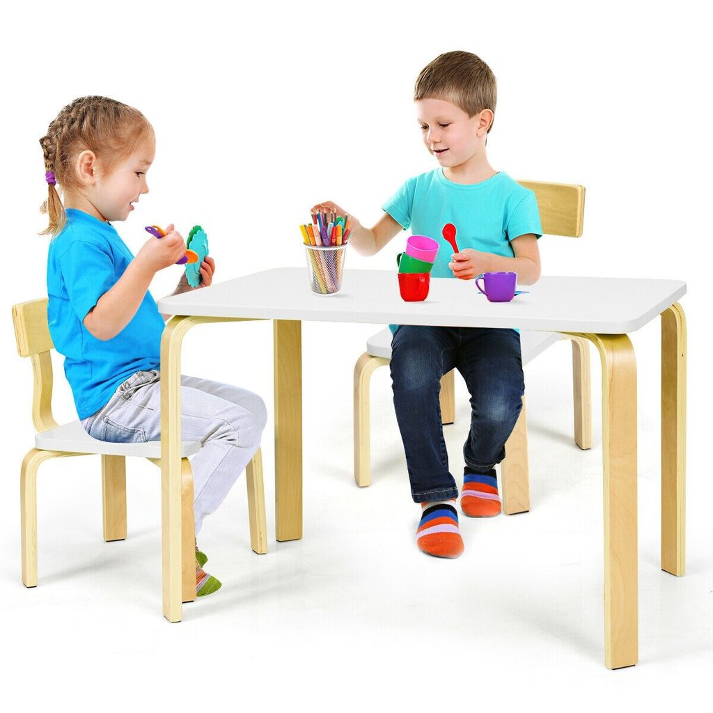 Vaikiškas stalo ir 2 kėdžių komplektas Costway, baltas цена и информация | Vaikiškos kėdutės ir staliukai | pigu.lt