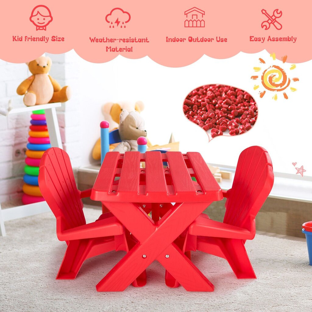 Vaikiškas stalas su 2 kėdėmis Costway, raudonas kaina ir informacija | Vaikiškos kėdutės ir staliukai | pigu.lt