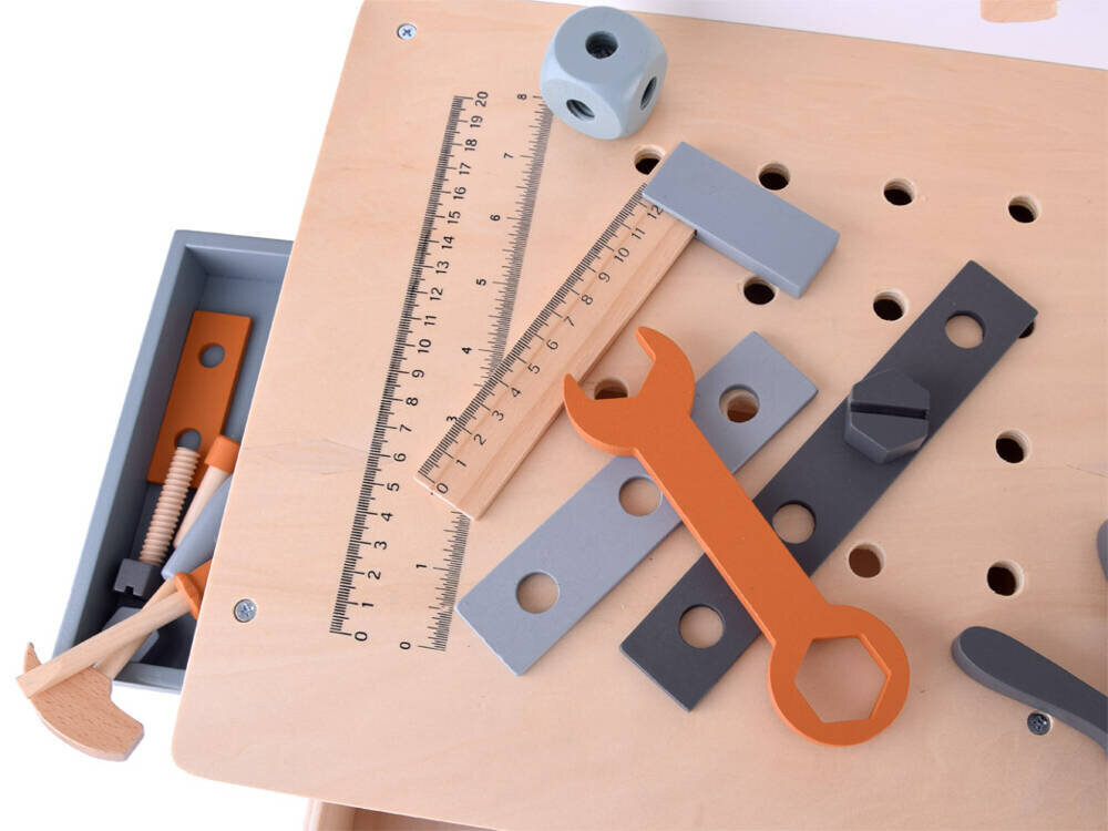 Didelės medinės jaunojo meistro dirbtuvės su įrankiais kaina ir informacija | Žaislai berniukams | pigu.lt