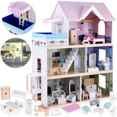 Medinis lėlių namelis su priedais ir LED šviesa kaina ir informacija | Žaislai mergaitėms | pigu.lt