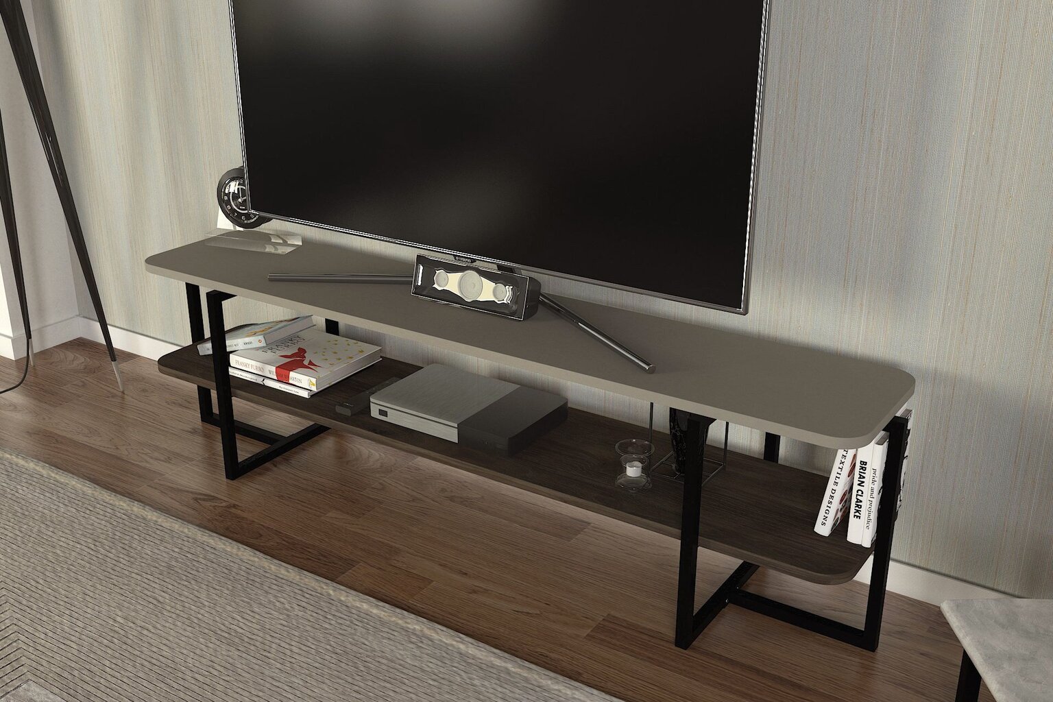 TV stovas Asir, 150x41,8x29,6 cm, rudas/pilkas kaina ir informacija | TV staliukai | pigu.lt