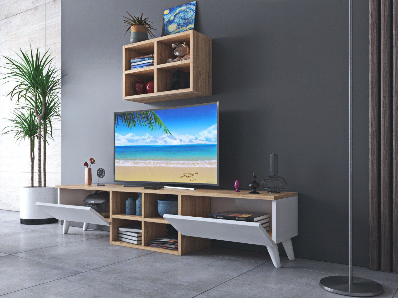 TV stovas Asir, 160x34x25 cm, rudas/baltas цена и информация | TV staliukai | pigu.lt