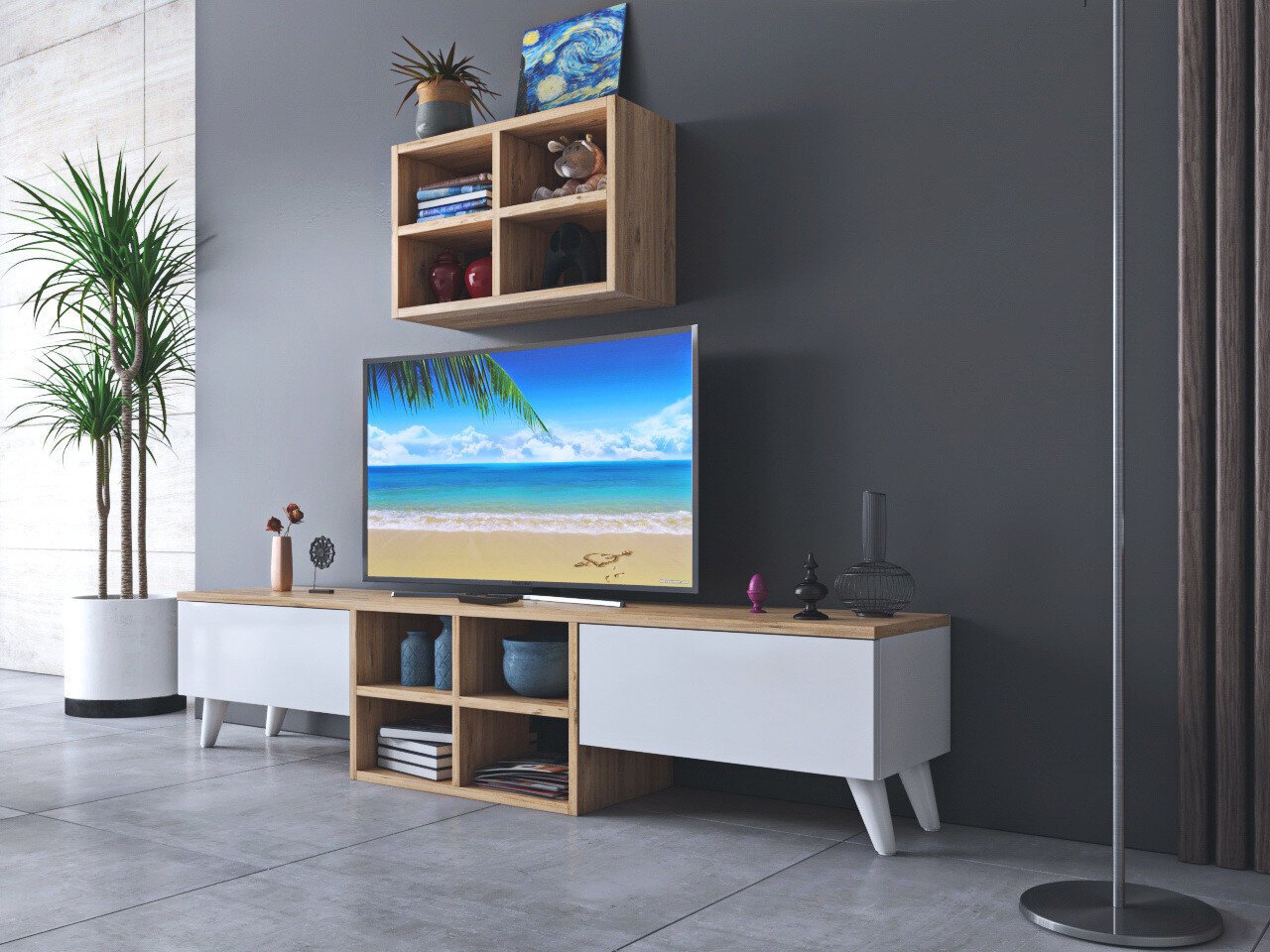 TV stovas Asir, 160x34x25 cm, rudas/baltas цена и информация | TV staliukai | pigu.lt