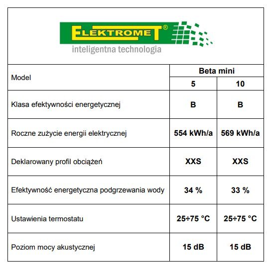 Kaupiamasis vandens šildytuvas Elektromet Beta mini, be slėgio, montuojamas virš praustuvo, 10 l + vandens maišytuvas kaina ir informacija | Vandens šildytuvai | pigu.lt