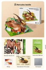 Деревянный 3d пазл «Жук-геркулес» MiDeer, 59 деталей цена и информация | Развивающие игрушки | pigu.lt