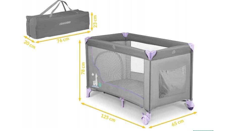 Sulankstomas kelioninis maniežas Ricokids, 125x65 cm, Grey kaina ir informacija | Maniežai vaikams | pigu.lt