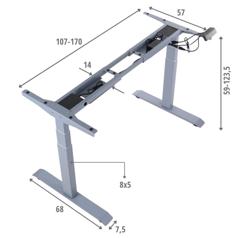 Elektrinis stalo rėmas Stema Prato 04-3T, pilkas kaina ir informacija | Kompiuteriniai, rašomieji stalai | pigu.lt