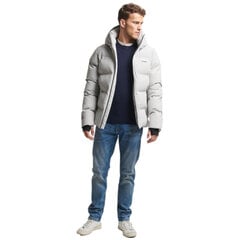 Hooded boxy puffer jacket superdry ms311478afrm vīriešiem pilka men's grey MS311478AFRM цена и информация | Мужские куртки | pigu.lt