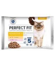 Корм для кошек Perfect Fit Sensitive 1+ с курицей и лососем, 52x85 г цена и информация | Консервы для кошек | pigu.lt