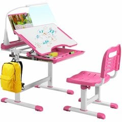 Стол детский регулируемый по высоте с лампой Costway, Розовый цена и информация | Детские столы и стулья | pigu.lt