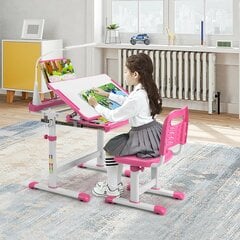 Reguliuojamo aukščio vaikiškas stalas su lempa Costway, rožinis kaina ir informacija | Vaikiškos kėdutės ir staliukai | pigu.lt