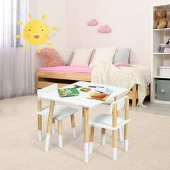 Vaikiškas medinis stalas ir 2 kėdės Costway, baltas kaina ir informacija | Vaikiškos kėdutės ir staliukai | pigu.lt