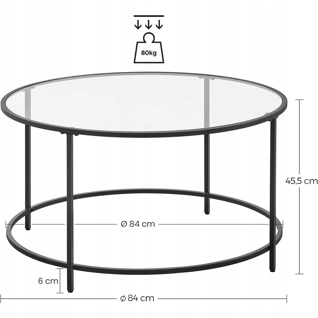 Kavos staliukas Leobert LGT021B01, skaidrus/juodas цена и информация | Kavos staliukai | pigu.lt