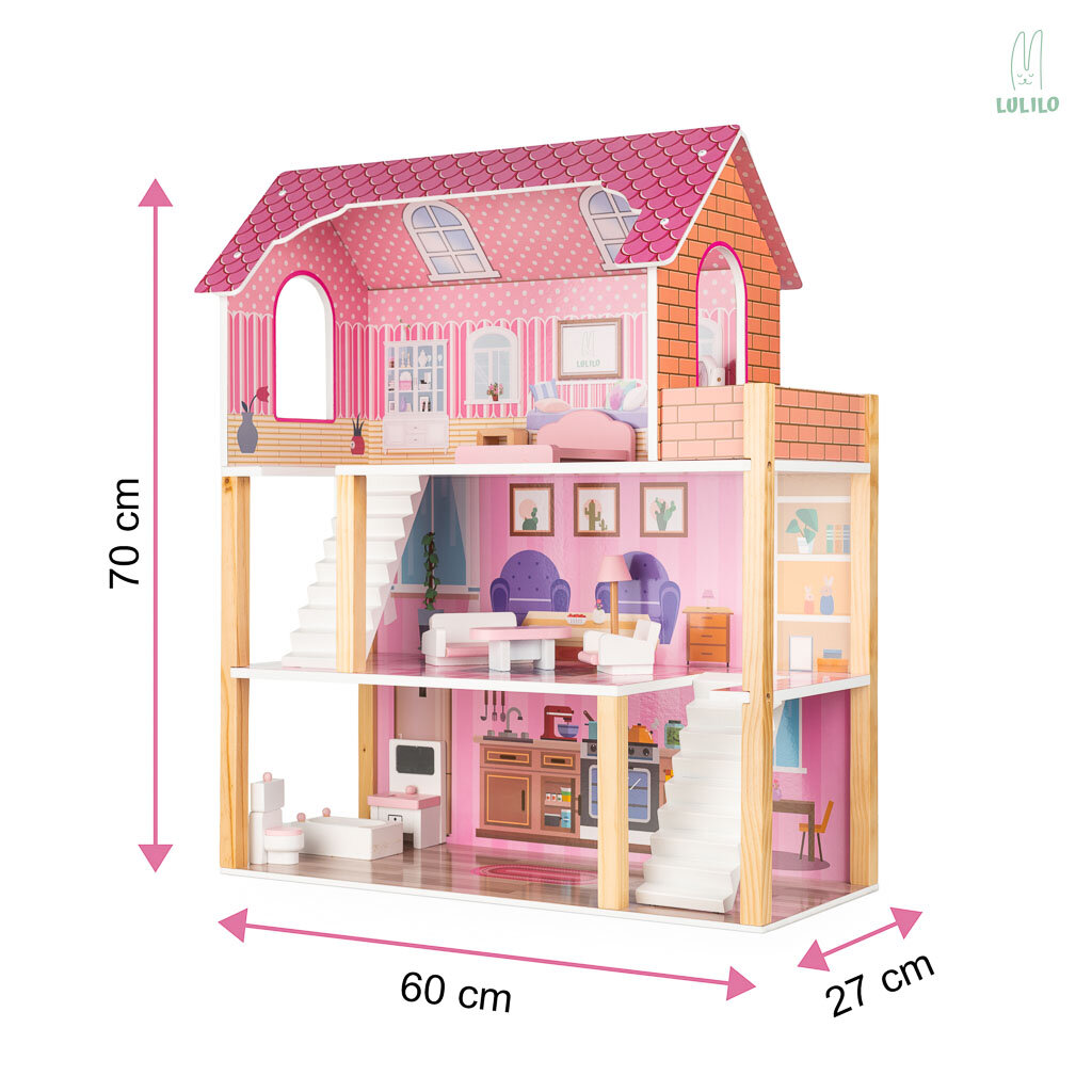 Medinis lėlių namelis Tulipo, 70 cm цена и информация | Žaislai mergaitėms | pigu.lt