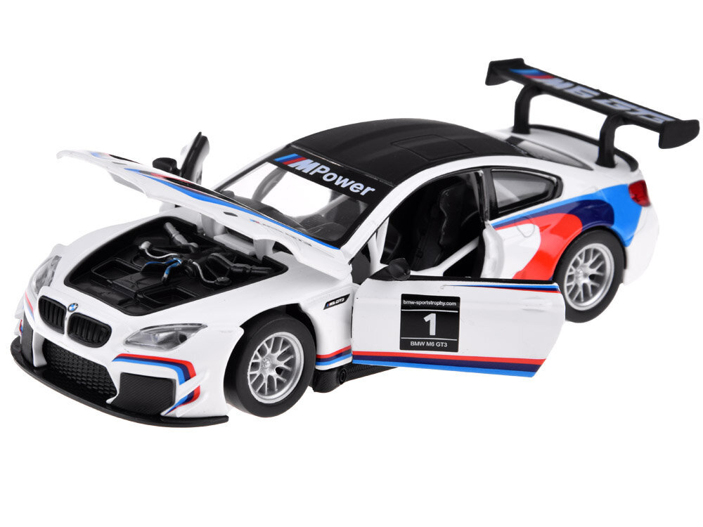 Metalinis žaislinis automobilis MSZ BMW M6 GT3, baltas kaina ir informacija | Žaislai berniukams | pigu.lt