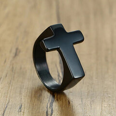 Kryžiaus formos juodas vyriškas žiedas, Men's Vector цена и информация | Мужские украшения | pigu.lt