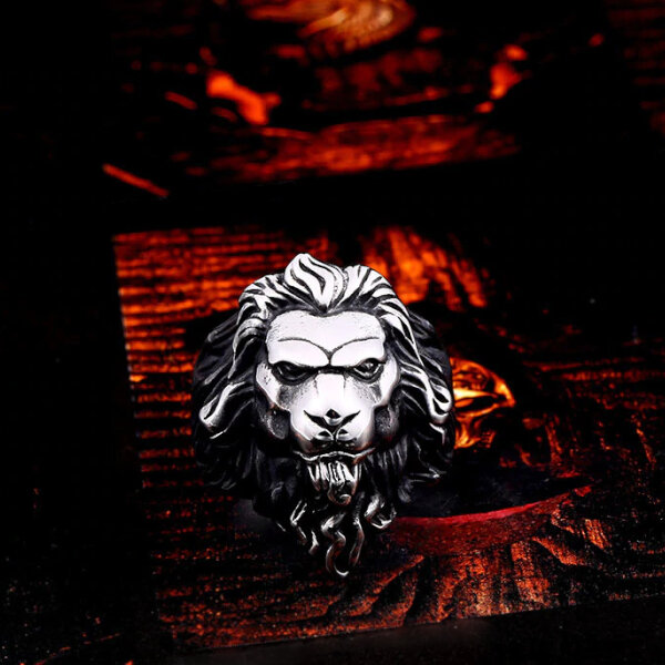 Liūto galvos formos vyriškas plieninis žiedas, Men's Vector kaina ir informacija | Vyriški papuošalai | pigu.lt