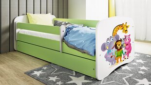 Łóżko babydreams zielone zoo z szufladą materac 140/70 цена и информация | Детские кровати | pigu.lt