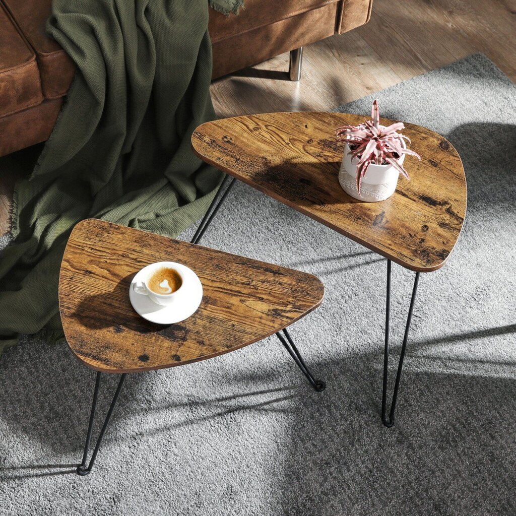 2-jų kavos staliukų komplektas Loft, rudas kaina ir informacija | Kavos staliukai | pigu.lt