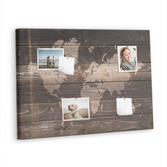 Smeigtukų lenta Pasaulio žemėlapis ant medžio, 100x70 cm kaina ir informacija | Kanceliarinės prekės | pigu.lt