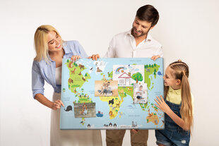 Smeigtukų lenta Pasaulio žemėlapis su gyvūnais, 100x70 cm kaina ir informacija | Kanceliarinės prekės | pigu.lt