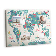 Smeigtukų lenta Pasaulio paveikslėlių žemėlapis, 100x70 cm цена и информация | Канцелярские товары | pigu.lt