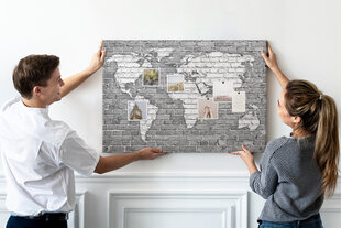 Smeigtukų lenta Pasaulio žemėlapis ant plytų, 100x70 cm цена и информация | Канцелярские товары | pigu.lt