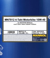 Масло моторное Mannol 7812 Motorbike 4-Takt 10W-40, 10 л цена и информация | Мотомасла | pigu.lt
