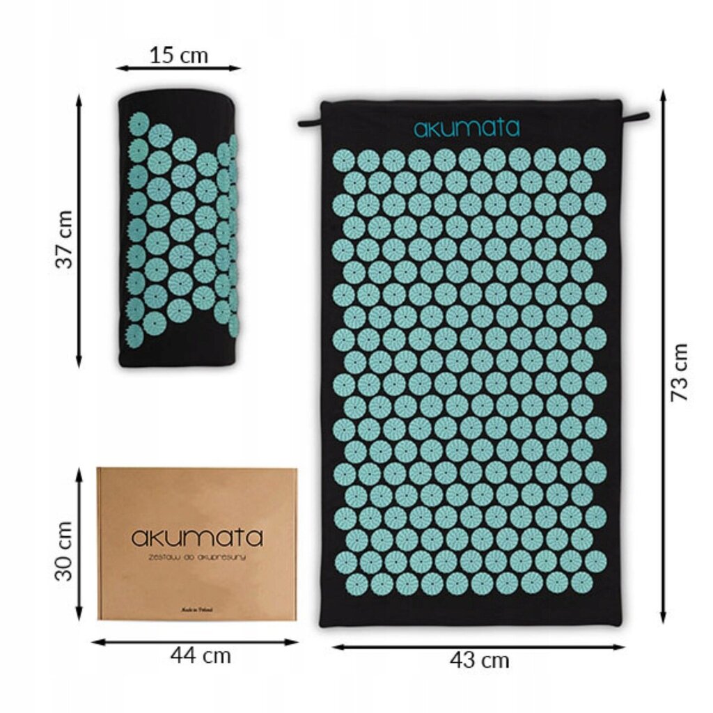 Akupresūros masažinis kilimėlis, 73x43 cm, juodas/mėlynas kaina ir informacija | Masažo reikmenys | pigu.lt