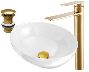 Praustuvas apvalus čiaupas auksinis kamštis цена и информация | Раковины | pigu.lt