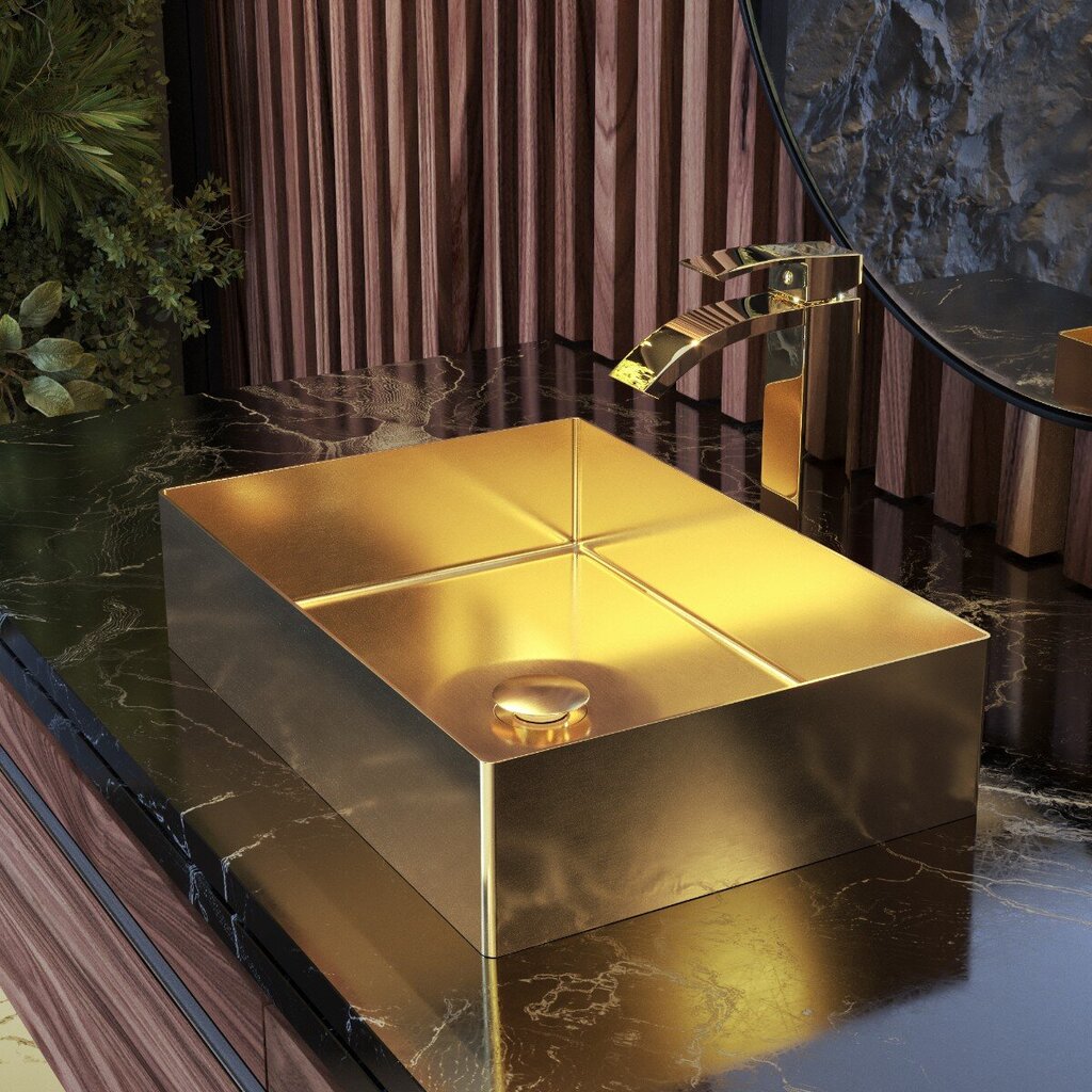 Plieninis praustuvas stačiakampis stalviršis Laja auksinis vonios kambarys kamštis click clack kaina ir informacija | Praustuvai | pigu.lt