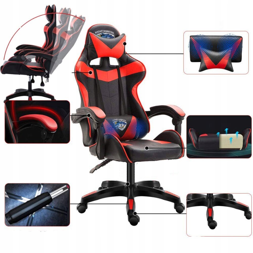 Masažinė žaidimų kėdė, juoda/raudona цена и информация | Biuro kėdės | pigu.lt