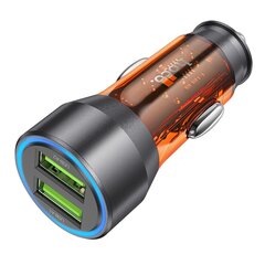 HOCO car charger 2 x USB QC 18W NZ12 transparent orange kaina ir informacija | Auto reikmenys | pigu.lt