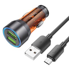 HOCO car charger 2 x USB QC 18W + cable USB to Micro NZ12 transparent orange kaina ir informacija | Auto reikmenys | pigu.lt