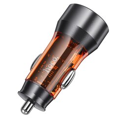 HOCO car charger USB QC 18W + Type C 25W PD43W NZ12A transparent orange kaina ir informacija | Auto reikmenys | pigu.lt