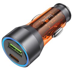 HOCO car charger USB QC 18W + Type C 25W PD43W NZ12A transparent orange kaina ir informacija | Auto reikmenys | pigu.lt