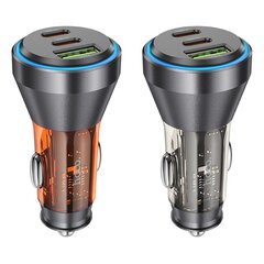 HOCO car charger USB QC 18W + 2 x Type C 30W PD60W NZ12D transparent orange kaina ir informacija | Auto reikmenys | pigu.lt