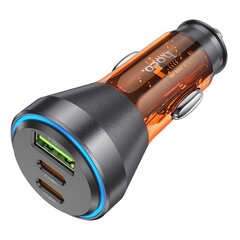 HOCO car charger USB QC 18W + 2 x Type C 30W PD60W NZ12D transparent orange kaina ir informacija | Auto reikmenys | pigu.lt