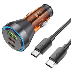 HOCO car charger USB QC 18W + 2 x Type C 30W + cabel Type C to Type C PD60W NZ12D transparent orange kaina ir informacija | Auto reikmenys | pigu.lt