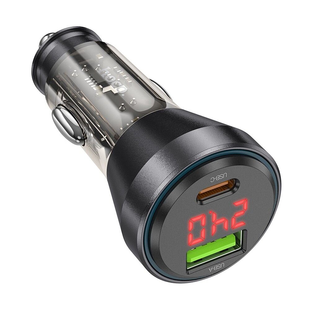 HOCO car charger USB QC 18W + Type C 30W with digital display PD48W NZ12B transparent black цена и информация | Auto reikmenys | pigu.lt