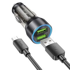 HOCO car charger 2 x USB QC 18W + cable USB to Micro NZ12 transparent black kaina ir informacija | Auto reikmenys | pigu.lt