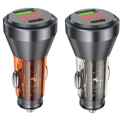 HOCO car charger USB QC 18W + Type C 30W with digital display PD48W NZ12B transparent orange kaina ir informacija | Auto reikmenys | pigu.lt