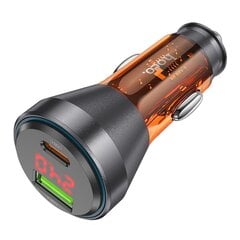 HOCO car charger USB QC 18W + Type C 30W with digital display PD48W NZ12B transparent orange kaina ir informacija | Auto reikmenys | pigu.lt